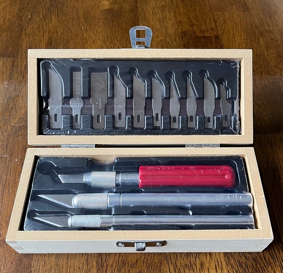 X-Acto multi-Blade Leather Cutting kit in wood carrier case